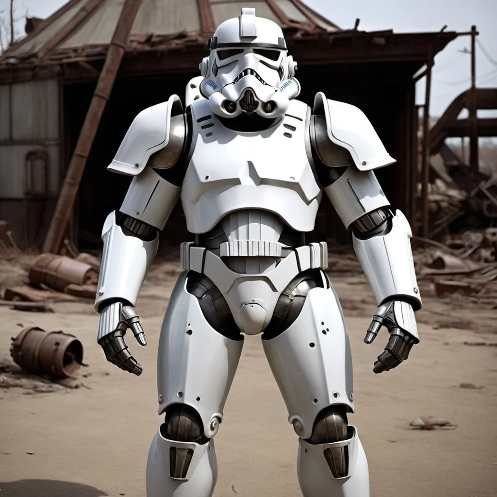 Prompt: fallout power armor themed like star wars storm trooper