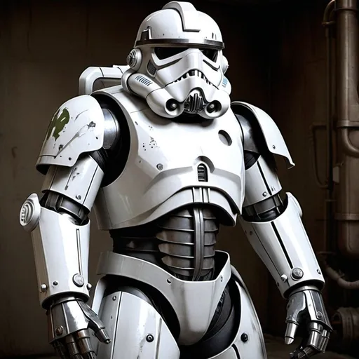 Prompt: fallout power armor themed like star wars storm trooper