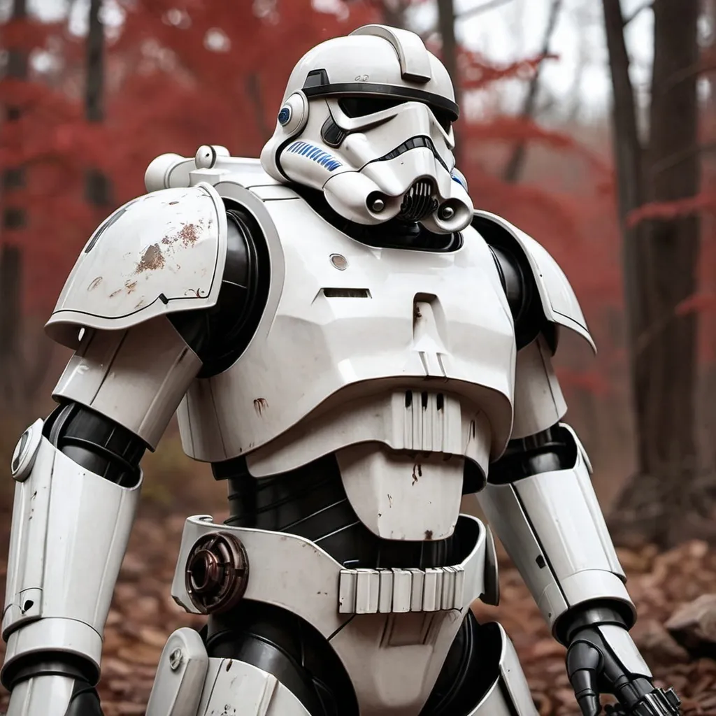 Prompt: t-51 power armor from fallout 76 themed as star wars storm trooper