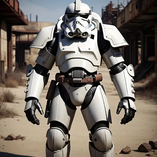 Prompt: fallout power armor themed like star wars storm trooper