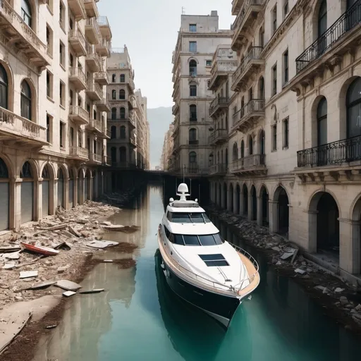 Prompt: yacht stuck in abondoned city

