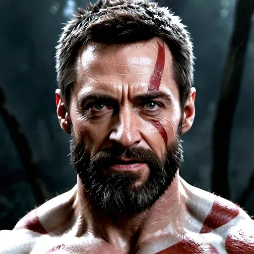 Prompt: Hugh jackman as as kratos, god of war