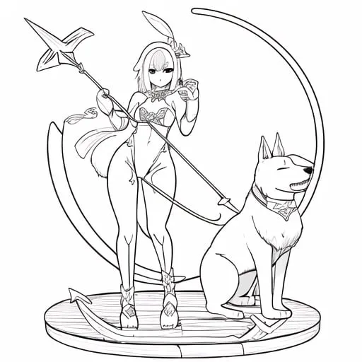 Prompt: White Dog standing on its 2 legs and holding a trident 