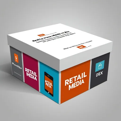 Prompt: Can you create an image for a powerpoint deck showing "retail media in a box"? 