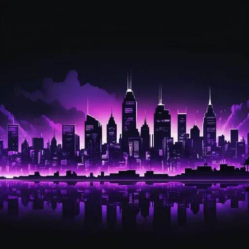 Prompt: A banner design featuring a nighttime metropolis with a dark, moody atmosphere. The city skyline is illuminated with purple and white lights, creating a vibrant contrast against a black sky. Dont exagerate Purple, include blue or otres you consider. The style should have an underground, gritty feel with subtle graffiti or glitch effects in the background. Create for a banner for youtube