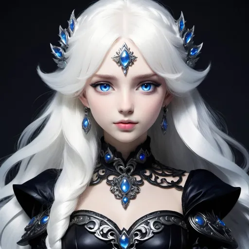 Prompt: shadow princess with white hair and blue eyes
