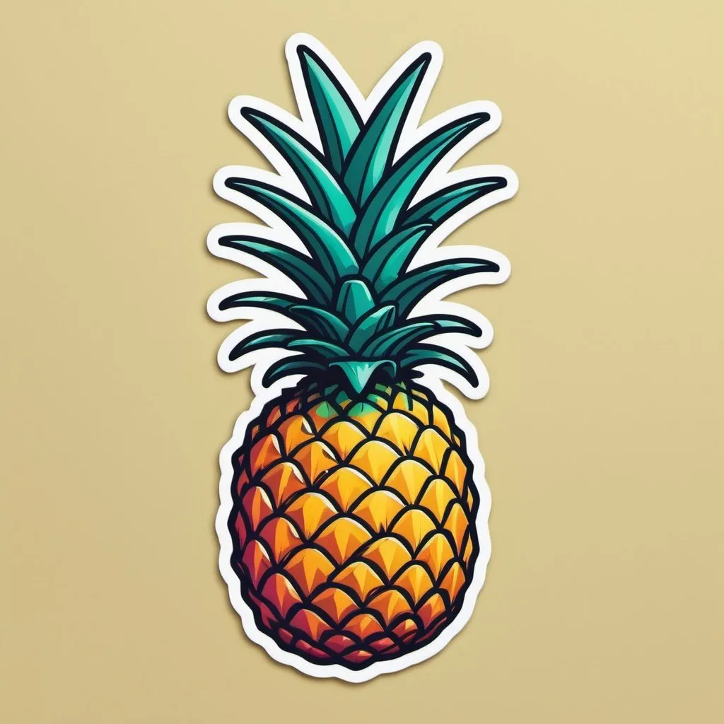 Prompt: Sticker, solid background， depiction of a pineapple using minimal design elements and bright colors.