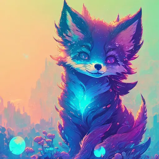 Prompt: """""A cute tiny sunset fox surrounded by moon crystals, hyperdetailed and highly intricate digital illustration by Ismail Inceoglu, james jean, Anton Fadeev and Yoshitaka Amano, trending on artstation, Vibrant Colours, volumetric lighting, backlit"""""

