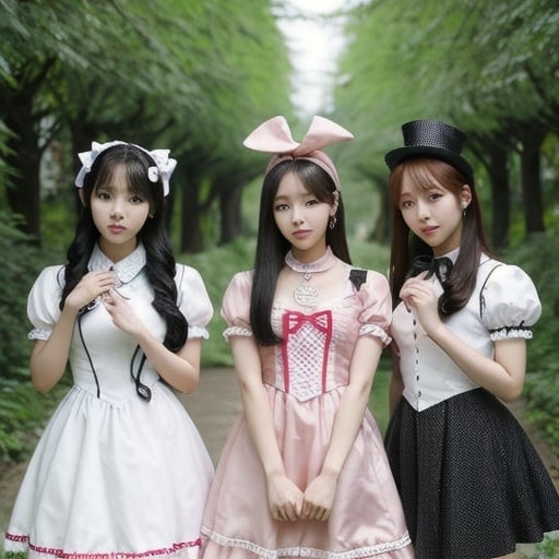 Prompt: Kpop girl group based off of alice and wonderland characters