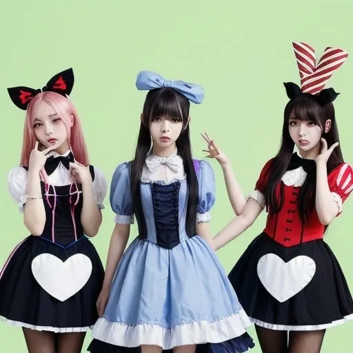 Prompt: Kpop girl group based off of alice and wonderland characters