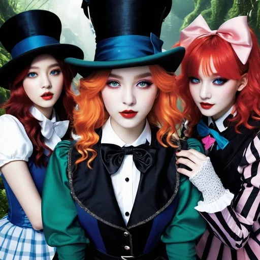 Prompt: Kpop girl group based off of the mad hatter from alice and wonderland characters