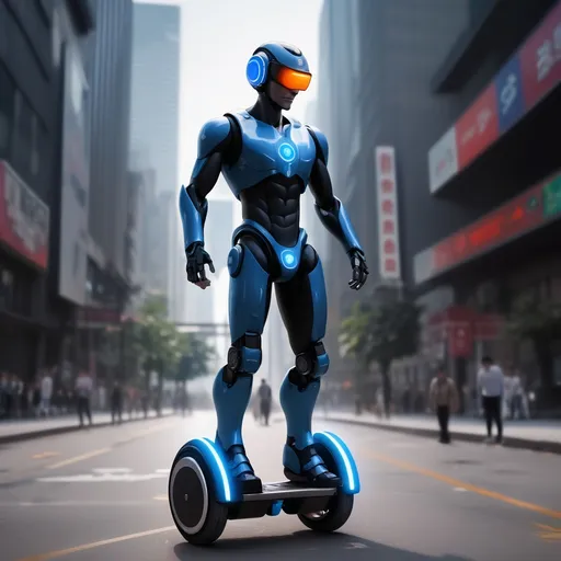Prompt: super human upgraded with electric unicycle, drone vision avatar and powerful AI brain.