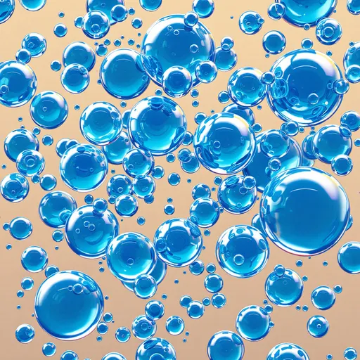 Prompt: I want a picture of 3d ocean blue colored bubbles floating on the screen at various angles and shapes.
