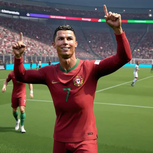 Prompt: Cristiano Ronaldo celebrating a goal for Portugal in Fortnite