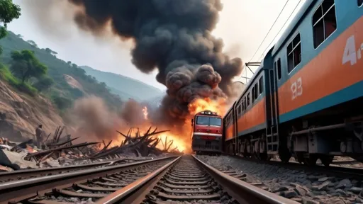 Prompt: Realistic Two Train accident India , cinematic view 
