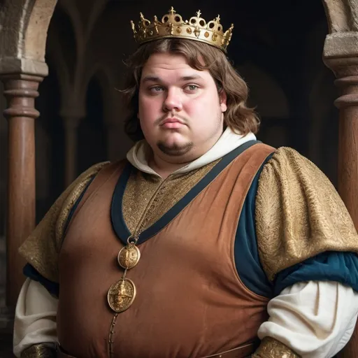 Prompt: Brown haired fat medieval prince
