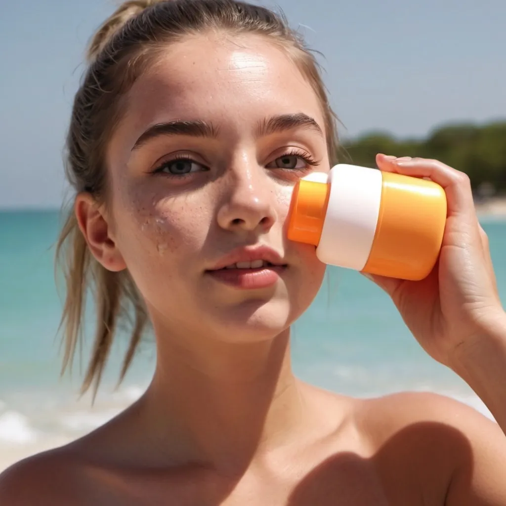 Prompt: make me a video of relistic girl putting sunscreen  and praising it
