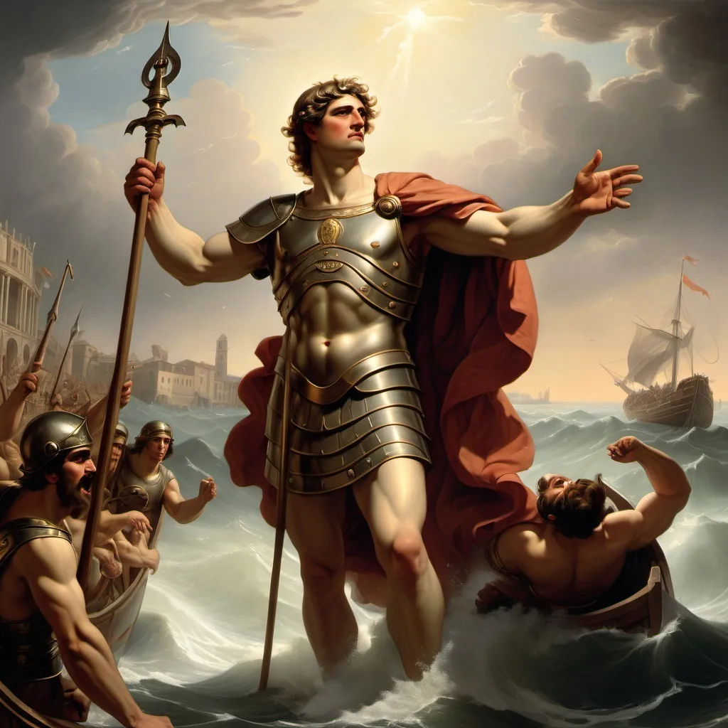 Prompt: I sing of arms and a man, who, exiled by fate, came first from the shores of Troy to Italy and Lavinian shores;

That man, much tossed about on land and sea by the power of the gods above, due to the unrelenting anger of cruel Juno.

He also endured much in war, until he could found a city and bring his gods to Latium, from which came the Latin race, the Alban fathers, and the walls of high Rome.

Muse, tell me the reasons, by what divine will injured, or grieving at what, the queen of the gods drove a man of such distinguished piety to endure so many misfortunes, to encounter so many labors. Can there be such anger in heavenly minds?
