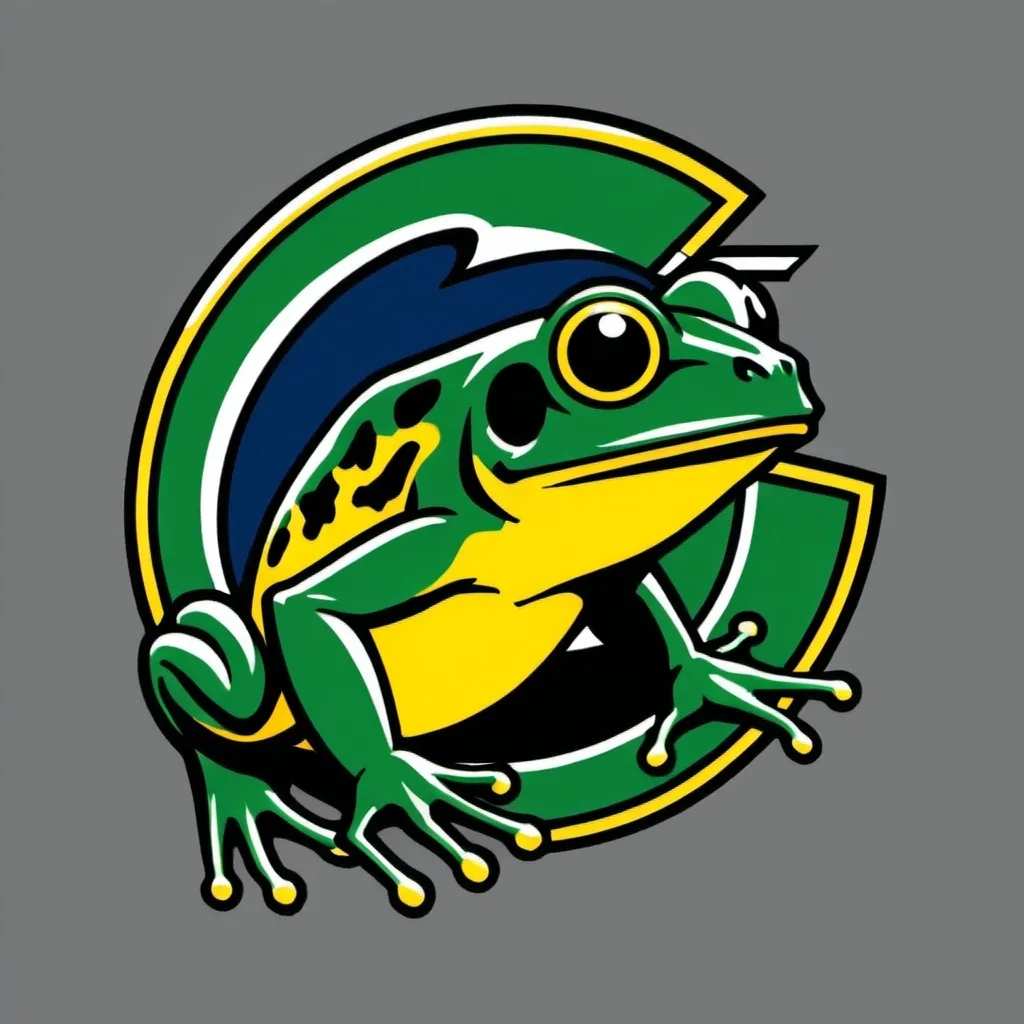 Prompt: College football team logo for the Dart Frogs using the color green 
