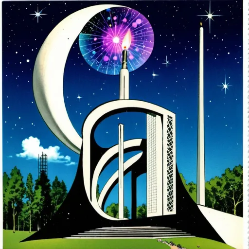 Prompt: postcard for happy birthday for architector, with cosmos strange architecures