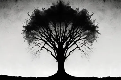 Prompt: Digital art, distortion, imperfect and flawed, a lot of noise, grainy. Hopelessness, loneliness, fear. Without face. Inverted tree