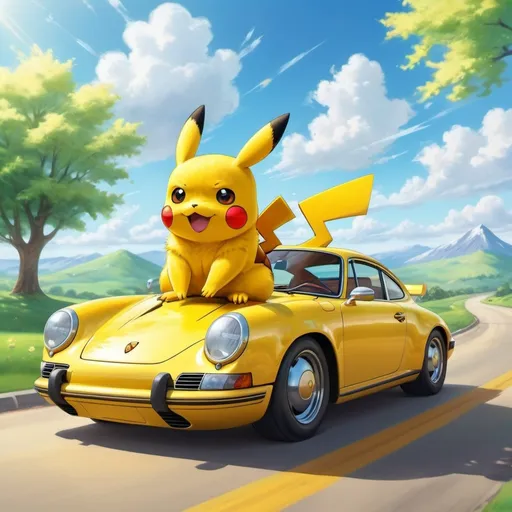 Prompt: Pikachu Driving Porshe
