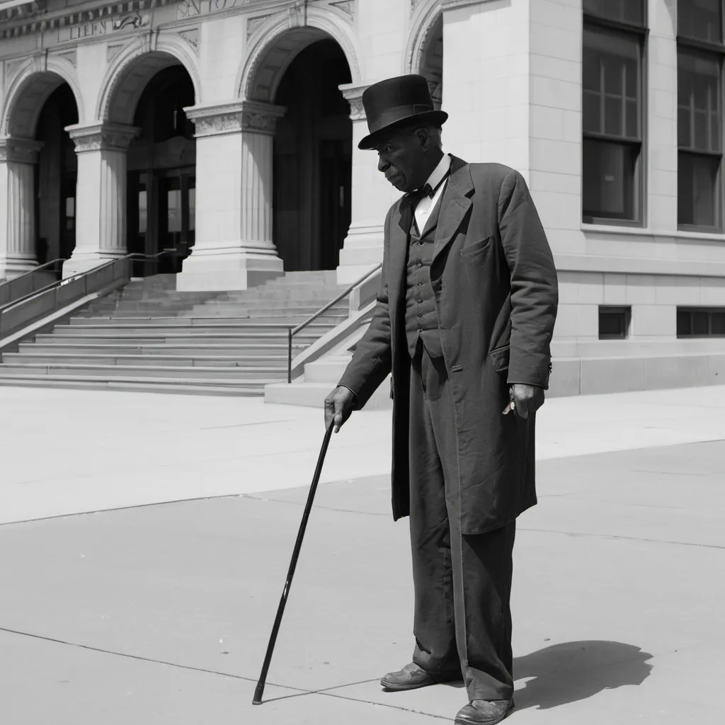 Prompt: A man with a cane next to New-York liberty station
