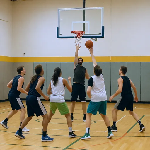 Prompt: Clase de basquetbol, dinámica trabajo en equipo.
Objetivo encestar el balon en el aro, dando pases sin que el balon se caiga al piso.