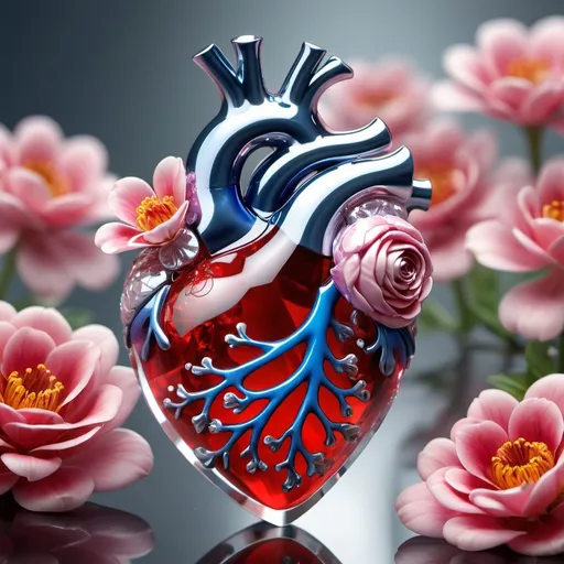 Prompt: Anatomic heart made of glass, crystal, flowers around, Miki Asai Macro photography, close-up, hyper-detailed, trending on artstation, sharp focus, studio photo, intricate details, highly detailed