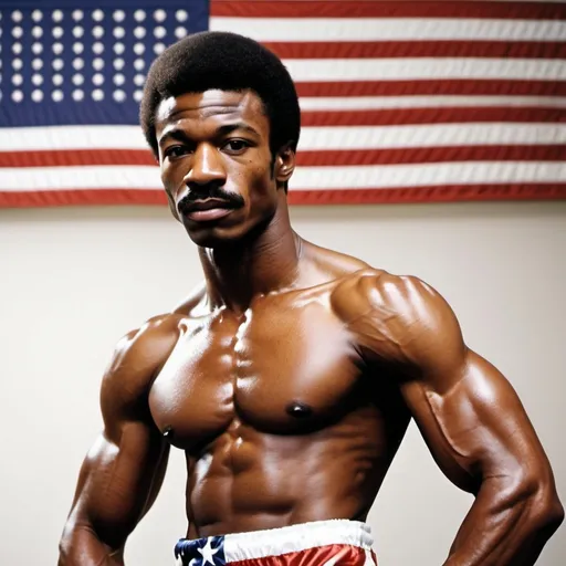 Prompt: Skinny , but muscular  African American backer resembling Apollo creed 