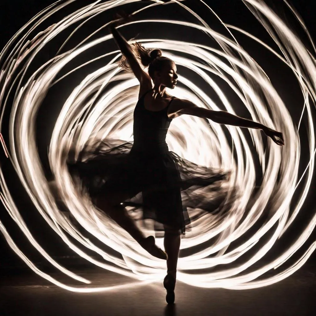 Prompt: dancer in motion, captured with long exposure photography Nikon D850 DSLR camera f/4. ISO 200