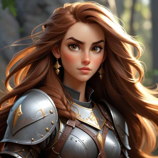 Prompt: A lanky ragged Female Caucasian paladin with long brown hair, dark gray skin.  Behance HD