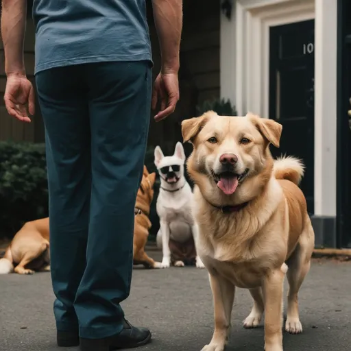 Prompt: Ek kutta uske piche dusra kutta uske age ek admi 