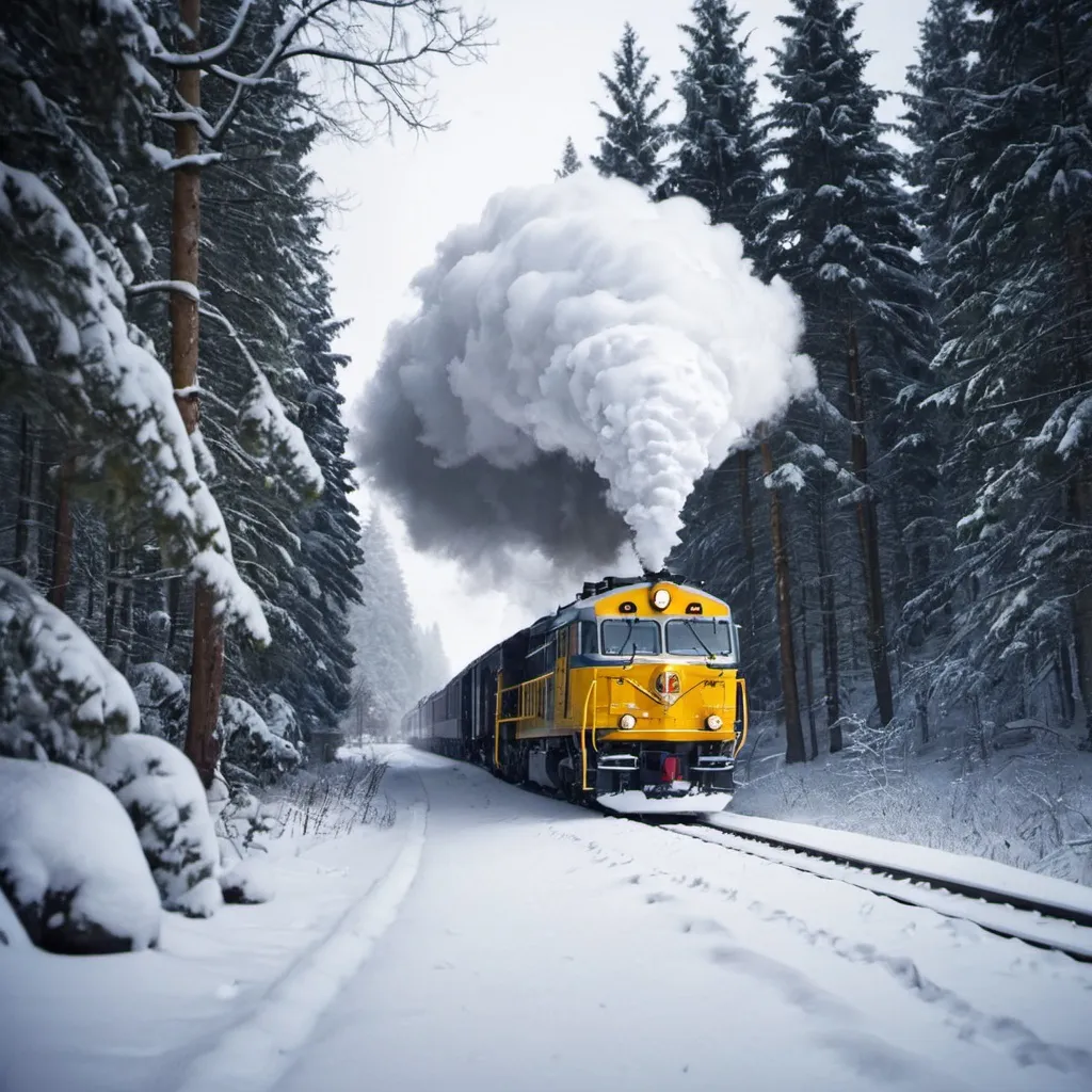 Prompt: Train in snowy forest