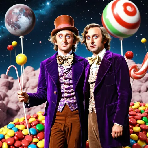 Prompt: Willy Wonka and candy in the universe