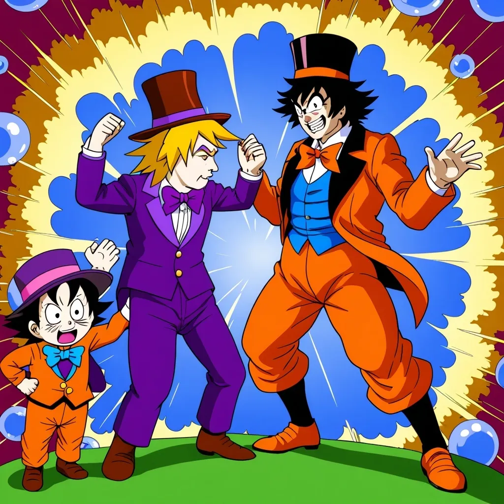 Prompt: Willy Wonka vs goku
