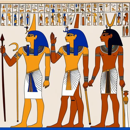 Prompt: Ancient Egyptian pharaohs, majestic and powerful, rulers of the Nile