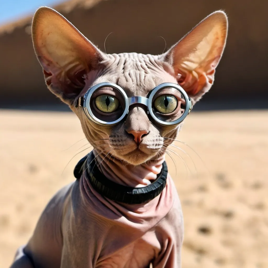 Prompt: A sphinx cat with googles eyes and an afro