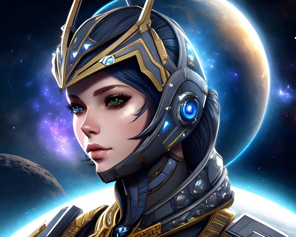 Prompt: Ultra detailed portrait of a warframe style character in space, fantasy elements added in the background, intricate details, ultra HD, 4k, epic scenery, planetary disaster