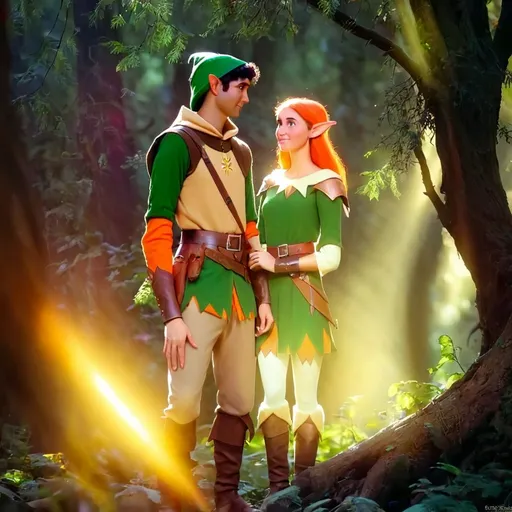 Prompt: Elf ranger in a mystical forest around sunlight