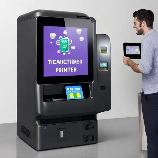 Prompt: A touchscreen printer with a pisoner that looks like a vending machine 