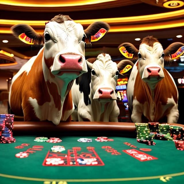 Prompt: Cow win in casino, Offers to play at the casino.
