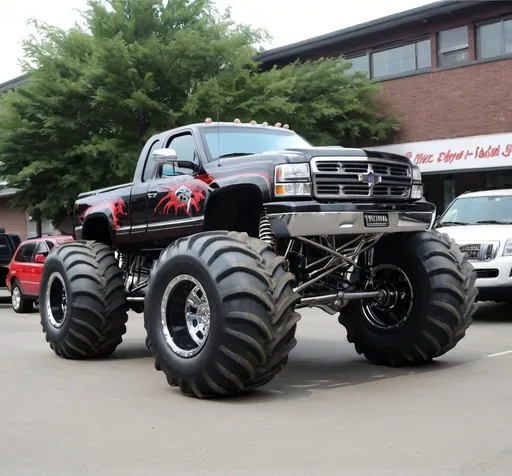 Prompt: Monster truck from picture, beautiful wheels and rims.