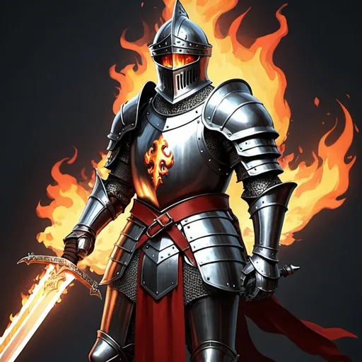 Prompt: generates a knight who reflects the month of August holding a flaming sword