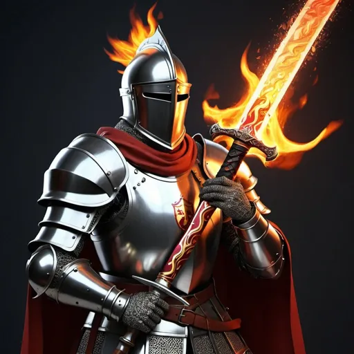 Prompt: generates a knight who reflects the month of August holding a flaming sword