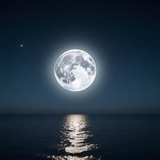 Prompt: giant moon clear undistorted mirror like reflection on ocean night HD image