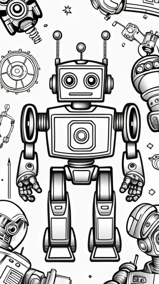 Prompt: Colouring book themed with Robots