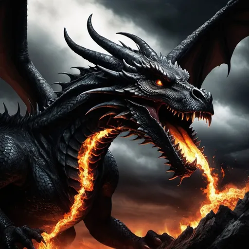Prompt: Black dragon swallowing the earth, dark and foreboding, epic fantasy illustration, high contrast, detailed scales, fiery breath, earth being consumed, apocalyptic, mythical creature, intense and dramatic, high quality, fantasy, epic, detailed scales, fiery breath, apocalyptic, detailed atmosphere, high contrast lighting