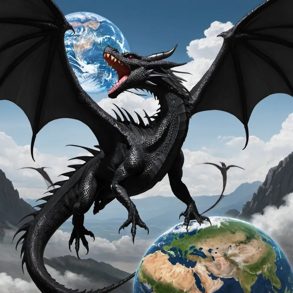 Prompt: Black dragon swallow the earth