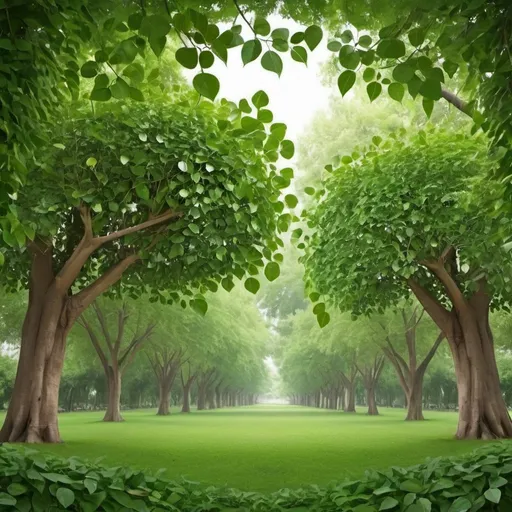 Prompt: Generate a beautiful background with peepal trees and greenary.
